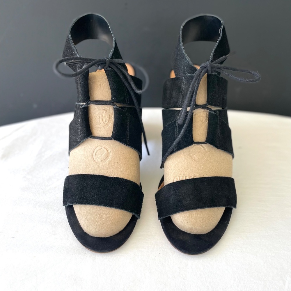 STEVE MADDEN Ziana Shoes Black Suede Block Heel Sandals EXC Sz 8M - Picture 2 of 13